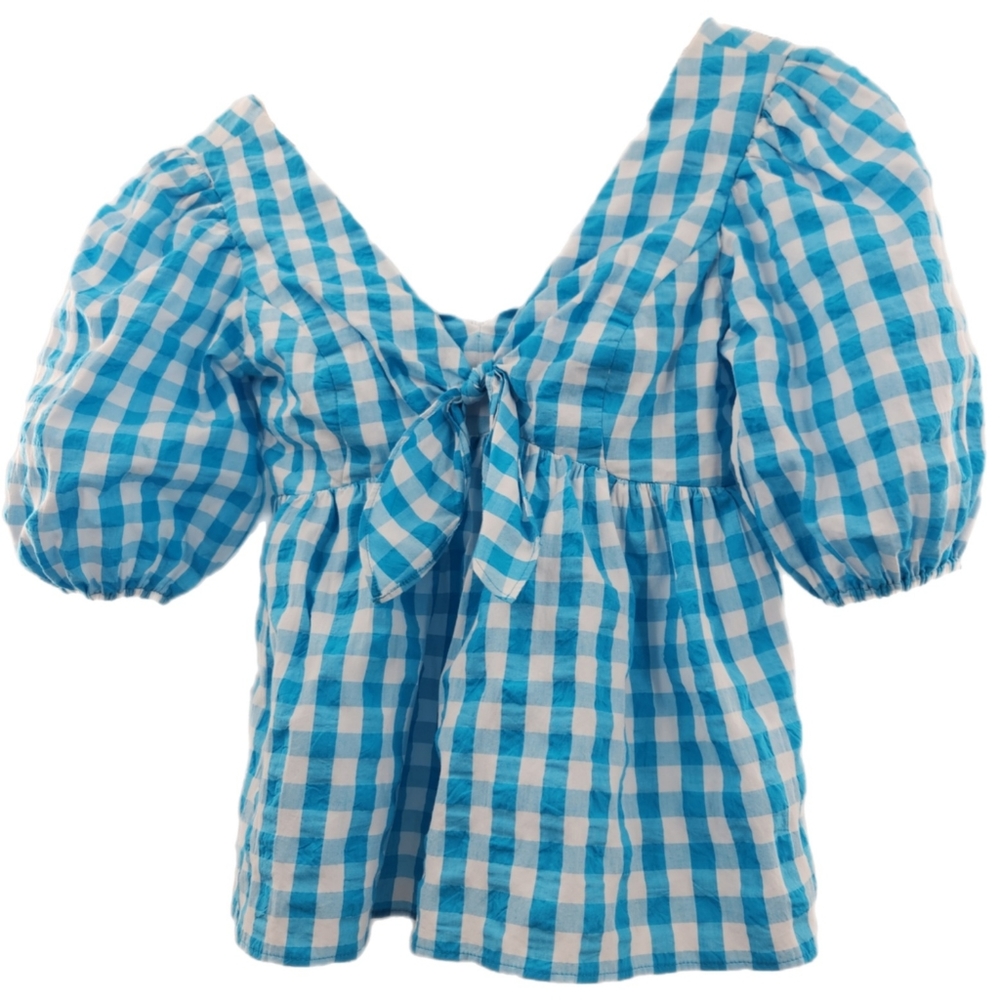 Lilly Pulitzer Sarafina Gingham Babydoll Top Turquoise Oasis Size 00